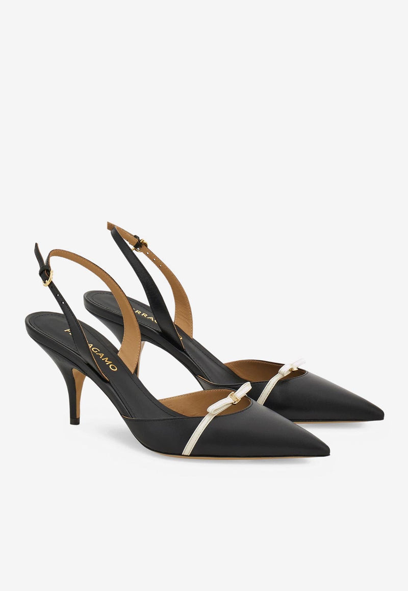 Ferragamo Gylla 70 Slingback Leather Pumps 01J694 GYLLA 70 781090 NERO