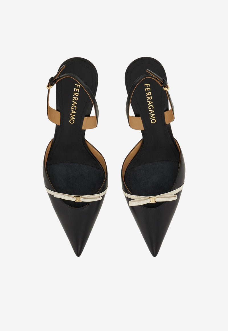 Ferragamo Gylla 70 Slingback Leather Pumps 01J694 GYLLA 70 781090 NERO