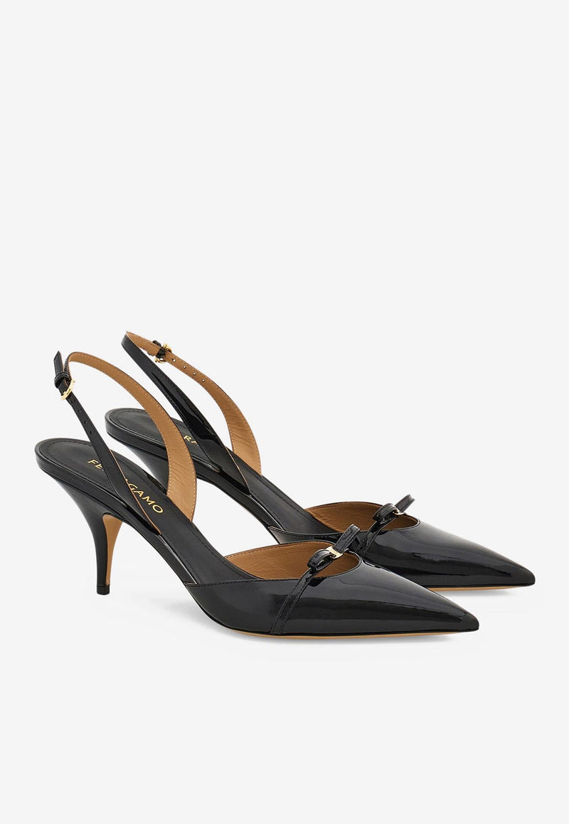 Ferragamo Gylla 70 Slingback Leather Pumps 01J694 GYLLA 70 781105 NERO