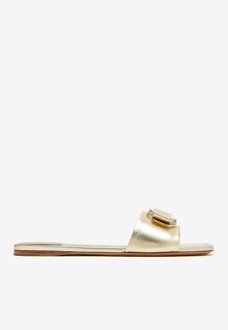 Ferragamo Lamya Metallic Leather Slides 01J891 LAMYA 782043 PLATINO N