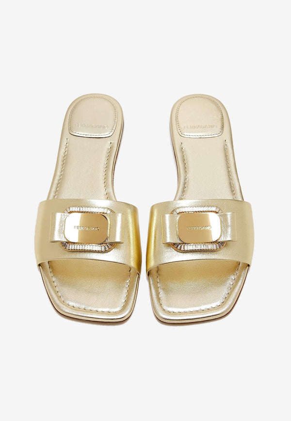 Ferragamo Lamya Metallic Leather Slides 01J891 LAMYA 782043 PLATINO N