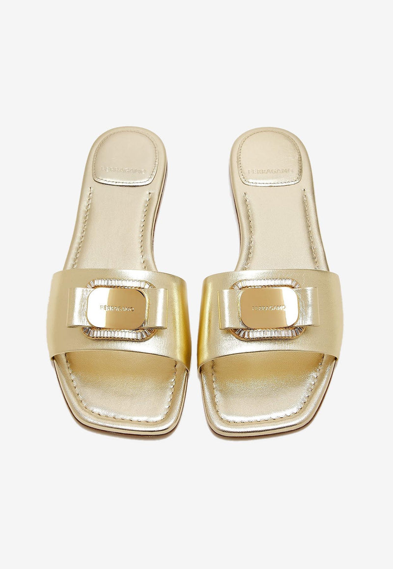 Ferragamo Lamya Metallic Leather Slides 01J891 LAMYA 782043 PLATINO N