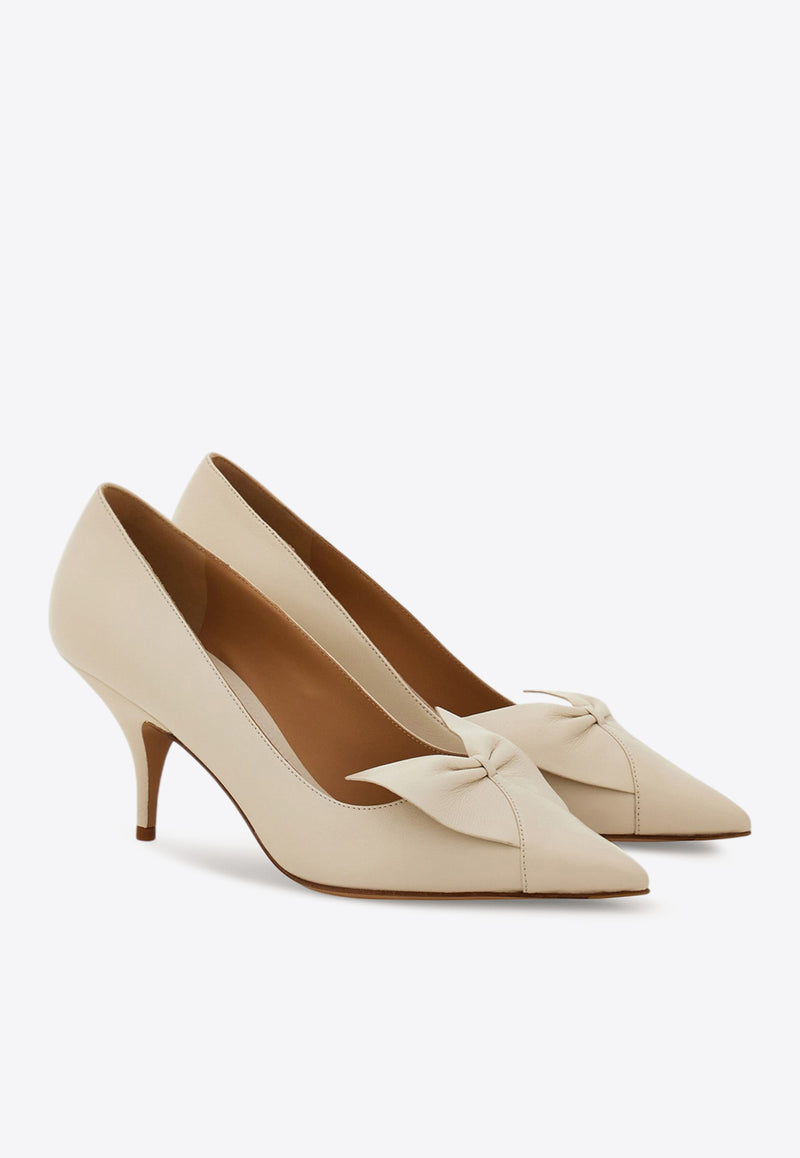 Ferragamo Gwen 70 Soft Bow Nappa Leather Pumps Cream 01K026 GWEN 70 784999 MASCARPONE