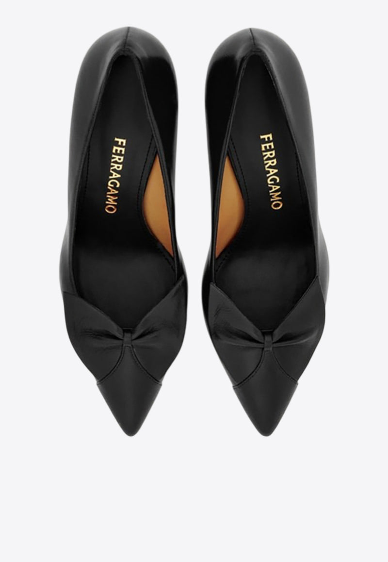 Ferragamo Gwen 70 Soft Bow Nappa Leather Pumps Black 01K026 GWEN 70 786929 NERO