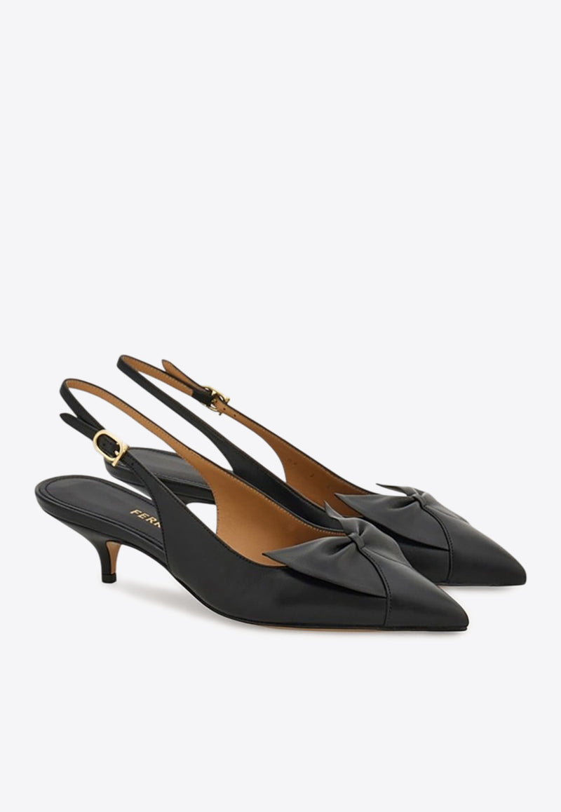 Ferragamo Felli 40 Soft Bow Slingback Pumps Black 01K027 FELLI 40 784994 BLACK