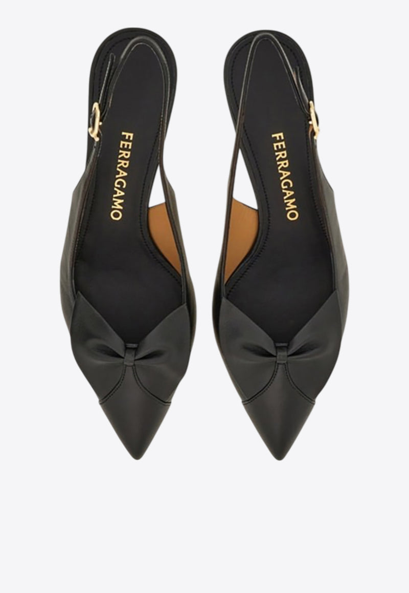 Ferragamo Felli 40 Soft Bow Slingback Pumps Black 01K027 FELLI 40 784994 BLACK