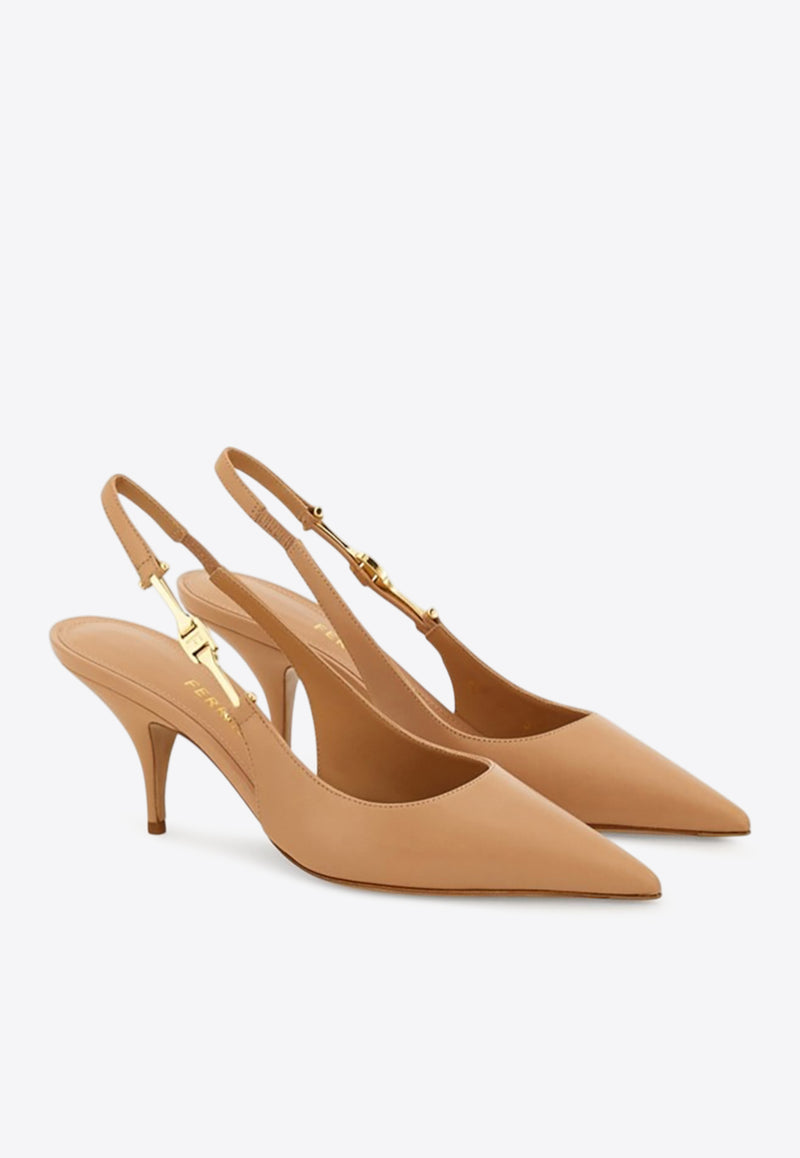 Ferragamo Tally 70 F Buckle Slingback Pumps Beige 01K045 TALLY 70 784899 AMARETTI