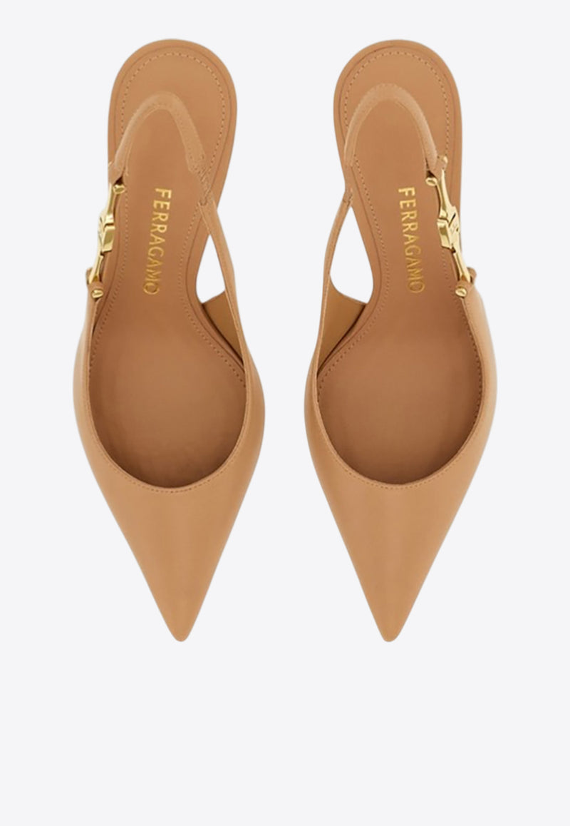 Ferragamo Tally 70 F Buckle Slingback Pumps Beige 01K045 TALLY 70 784899 AMARETTI