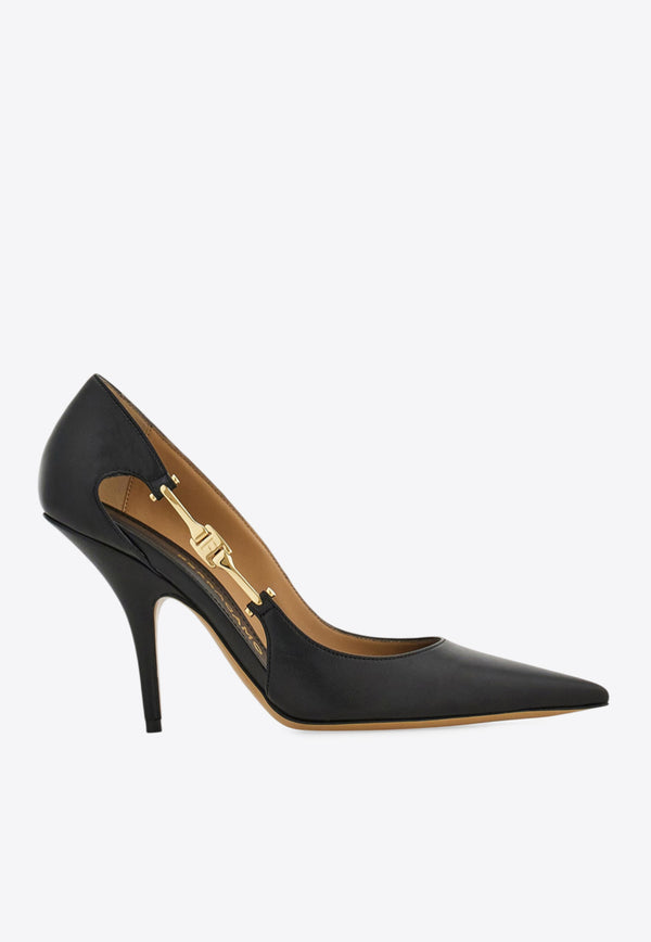 Ferragamo Tulip 95 F Buckle Leather Pumps Black 01K046 TULIP 95 784903 NERO