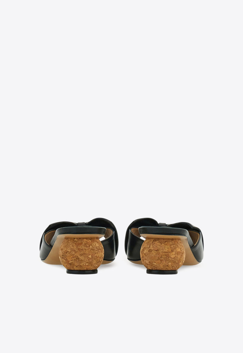 Ferragamo Bulma 45 Calf Leather Bow Sandals Black 01K210 BULMA 45 782652 BLACK