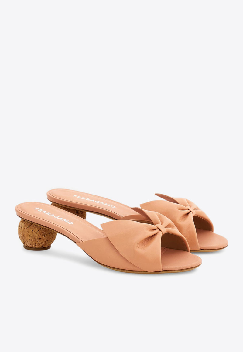 Ferragamo Bulma 45 Calf Leather Bow Sandals Pink 01K210 BULMA 45 782653 DUSTY PINK