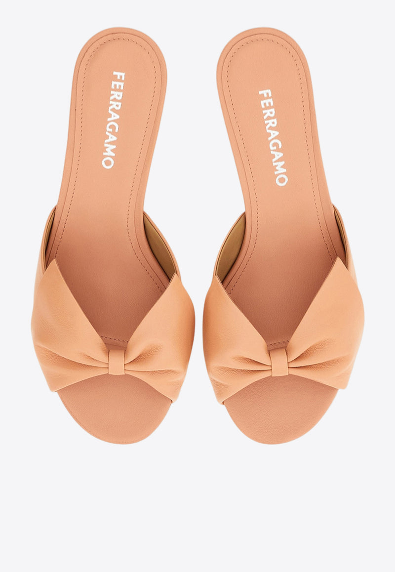 Ferragamo Bulma 45 Calf Leather Bow Sandals Pink 01K210 BULMA 45 782653 DUSTY PINK