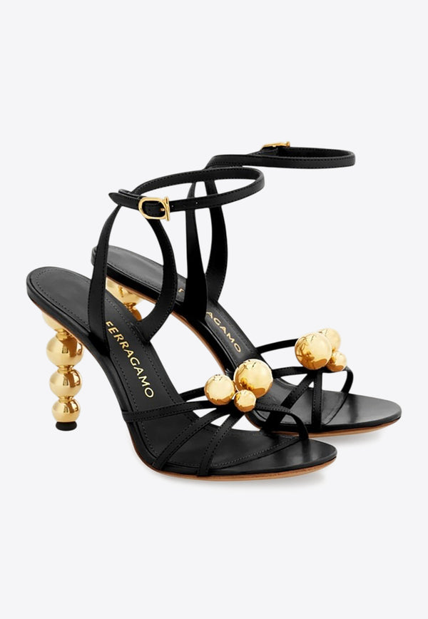 Ferragamo Karina 95 Spherical Heel Leather Sandals Black 01K335 KARINA 95 784907 NERO