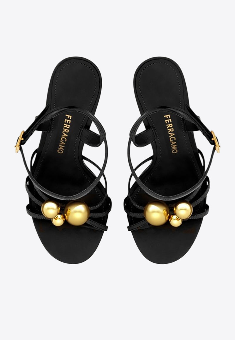 Ferragamo Karina 95 Spherical Heel Leather Sandals Black 01K335 KARINA 95 784907 NERO