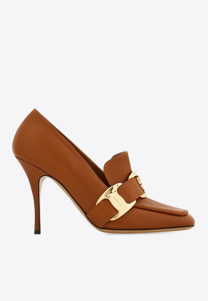 Ferragamo Limania 95 Maxi Vara Leather Pumps Beige 01K441 LIMANIA 95 785536 NATURALE