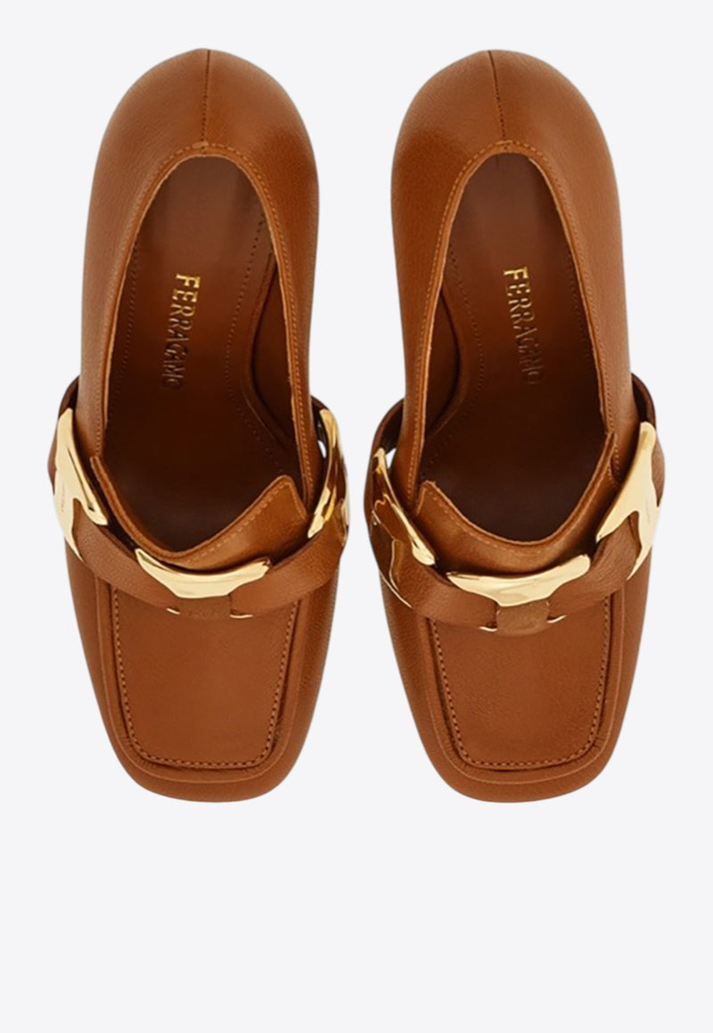 Ferragamo Limania 95 Maxi Vara Leather Pumps Beige 01K441 LIMANIA 95 785536 NATURALE