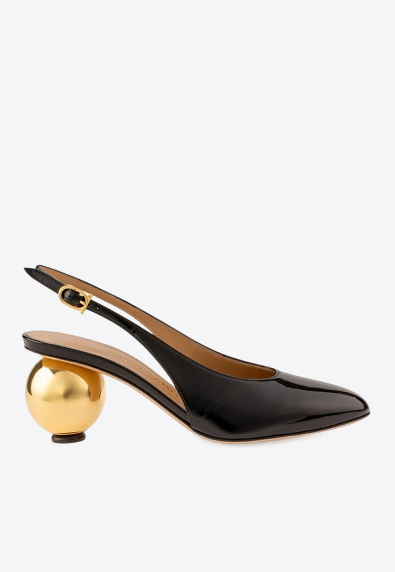 Ferragamo Tessie 70 Spherical Heel Leather Slingback Pumps Black 01K443 TESSIE 70 784879 NERO
