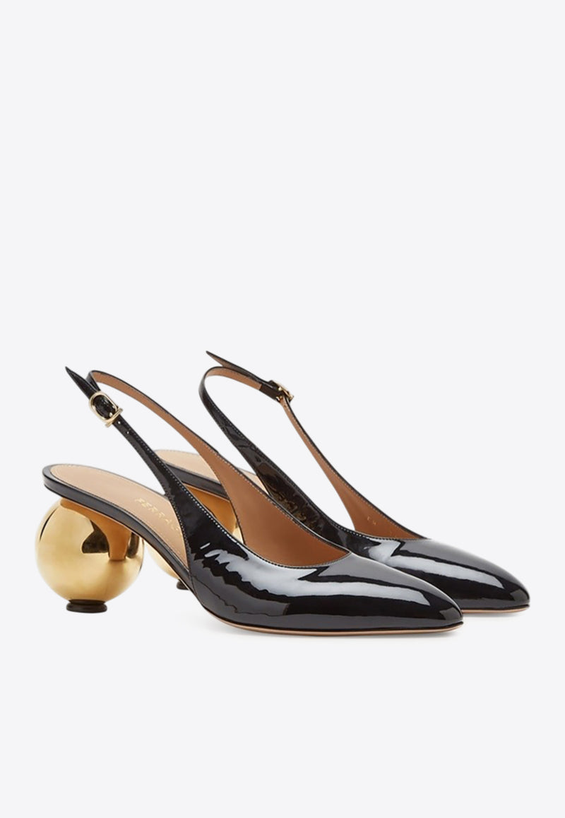 Ferragamo Tessie 70 Spherical Heel Leather Slingback Pumps Black 01K443 TESSIE 70 784879 NERO