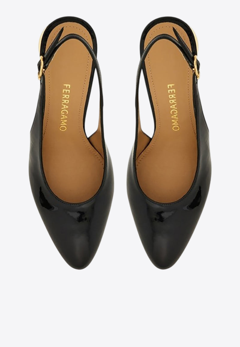 Ferragamo Tessie 70 Spherical Heel Leather Slingback Pumps Black 01K443 TESSIE 70 784879 NERO