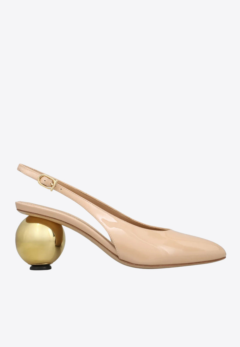 Ferragamo Tessie 70 Spherical Heel Leather Slingback Pumps Beige 01K443 TESSIE 70 784880 AMARETTI