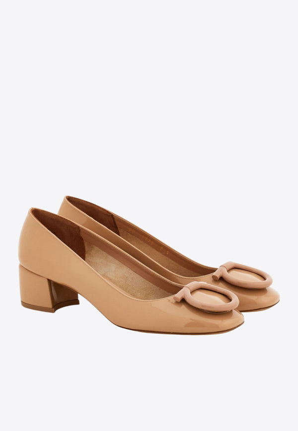 Ferragamo Mara 40 Patent Leather Pumps Beige 01K450 MARA 40 785206 AMARETTI