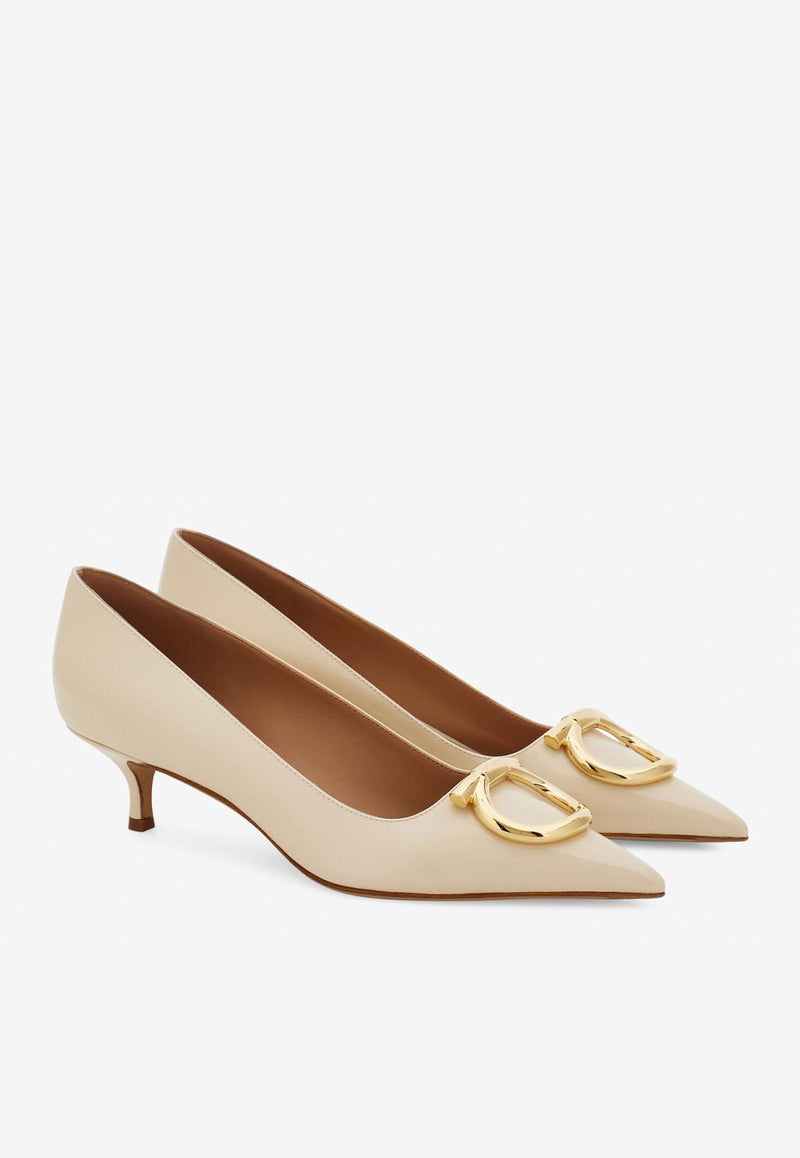 Ferragamo Lara 40 Gancini Leather Pumps Cream 01K451 LARA 40 784811 MASCARPONE