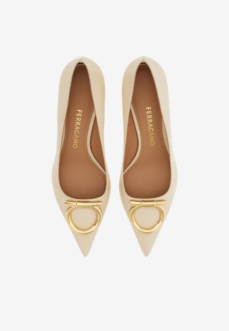 Ferragamo Lara 40 Gancini Leather Pumps Cream 01K451 LARA 40 784811 MASCARPONE