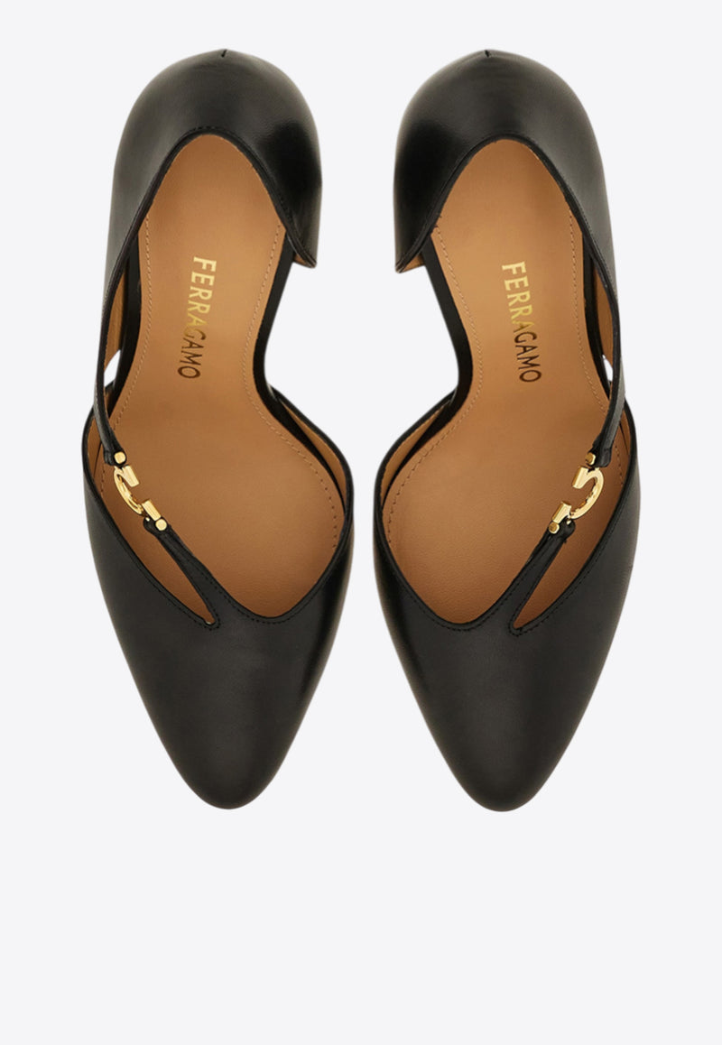 Ferragamo Moreen 95 Gancini Leather Pumps Black 01K456 MOREEN 95 784934 NERO