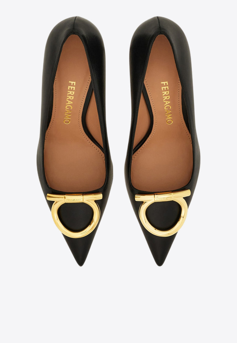 Ferragamo Lara 70 Gancini Leather Pumps Black 01K468 LARA 70 784818 NERO