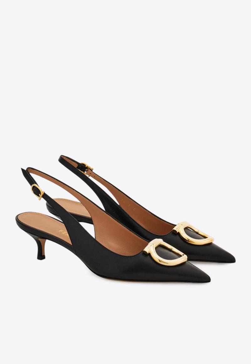 Ferragamo Sara 40 Maxi Gancini Slingback Pumps Black 01K497 SARA 40 784806 NERO