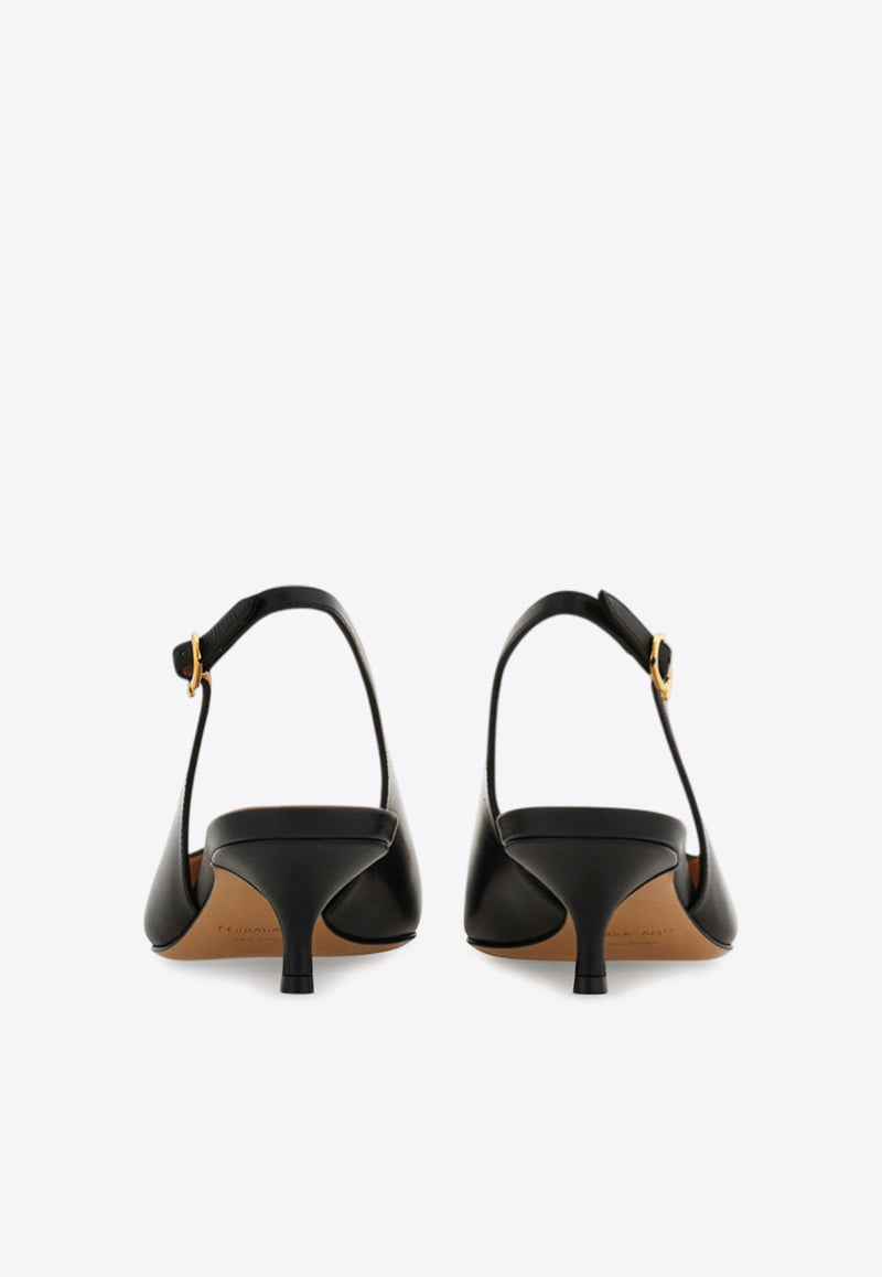 Ferragamo Sara 40 Maxi Gancini Slingback Pumps Black 01K497 SARA 40 784806 NERO