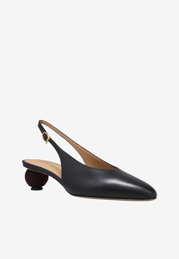 Ferragamo Tessie 40 Spherical Heel Leather Slingback Pumps Black 01K514 TESSIE 40 1 784884 NERO
