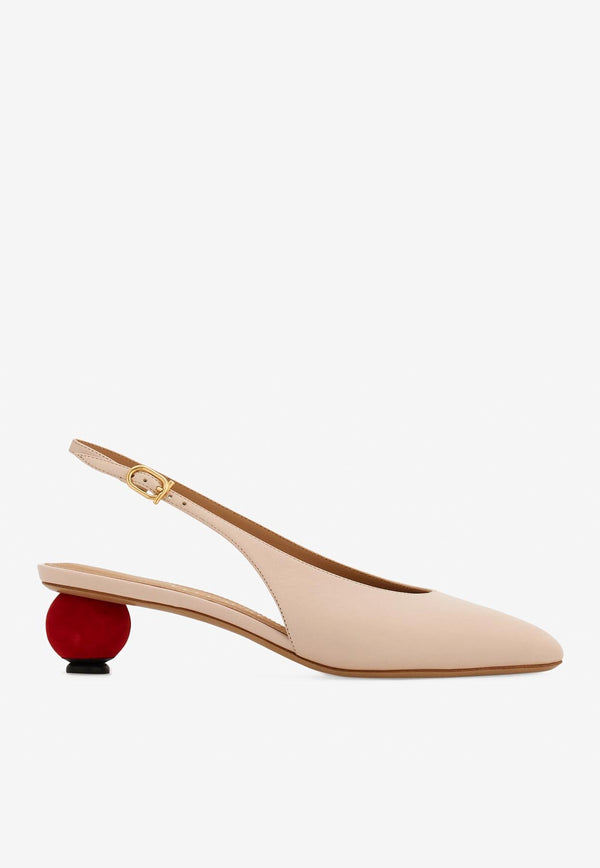 Ferragamo Tessie 40 Spherical Heel Leather Slingback Pumps Pink 01K514 TESSIE 40 1 784885 BALLET