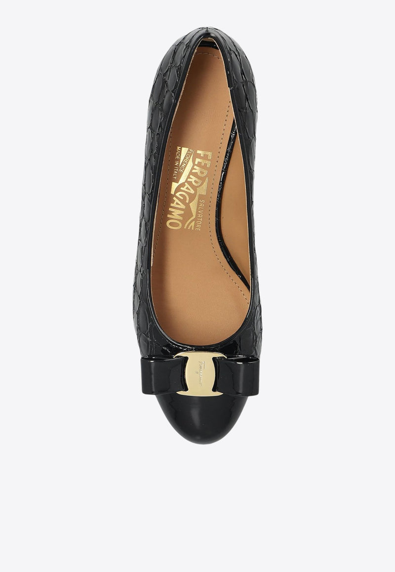 Ferragamo Vara 35 Croc-Embossed Leather Pumps Black 01K570 VARA CROC N 785244 NERO