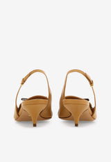 Ferragamo Giusina 40 Slingback Pumps with Mini Bow Camel 01K799 GIUSINA 790584 LIGHT CAMEL