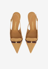 Ferragamo Giusina 40 Slingback Pumps with Mini Bow Camel 01K799 GIUSINA 790584 LIGHT CAMEL