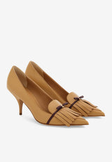 Ferragamo Giuky 70 Mini Fringed Leather Pumps Camel 01K923 GIUKY 70 790506 LIGHT CAMEL