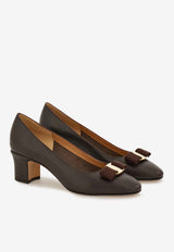 Ferragamo Vara 55 Calf Leather Pumps Dark Brown 01L116 VARA 55 794388 T MORO