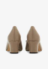 Ferragamo Vara 55 Calf Leather Pumps Taupe 01L116 VARA 55 794389 WARM TAUPE (GLAM 2731)