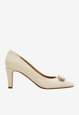 Ferragamo Carla 70 Vara Bow Pumps in Patent Leather Cream 01L218 CARLA 70 20 790802 MASCARPONE
