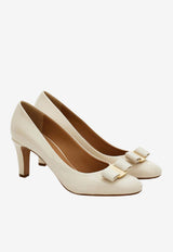 Ferragamo Carla 70 Vara Bow Pumps in Patent Leather Cream 01L218 CARLA 70 20 790802 MASCARPONE