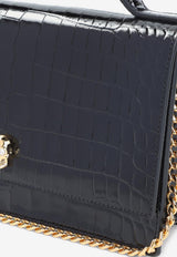 Medium Skull Croc-Embossed Leather Clutch
