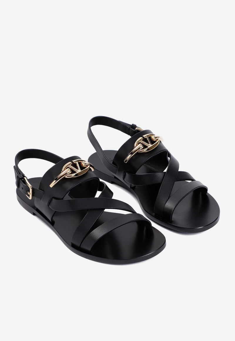 VLogo Gate Flat Sandals in Leather