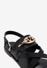 VLogo Gate Flat Sandals in Leather