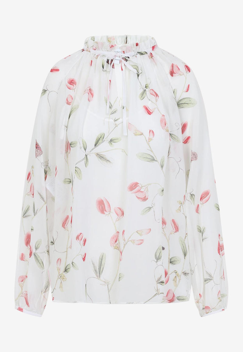 بلوزة من الحرير بنقشة زهور