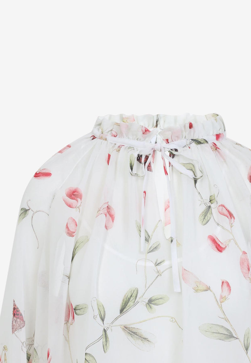 بلوزة من الحرير بنقشة زهور