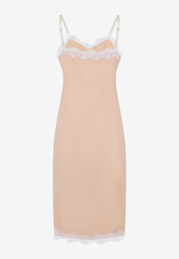 فستان بطول منتصف الساق بحواف دانتيل