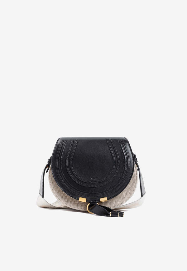 Small Marcie Saddle Crossbody Bag in Linen and Leather