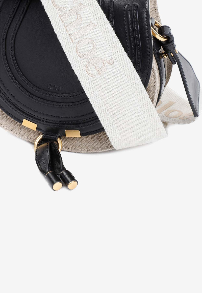 Small Marcie Saddle Crossbody Bag in Linen and Leather