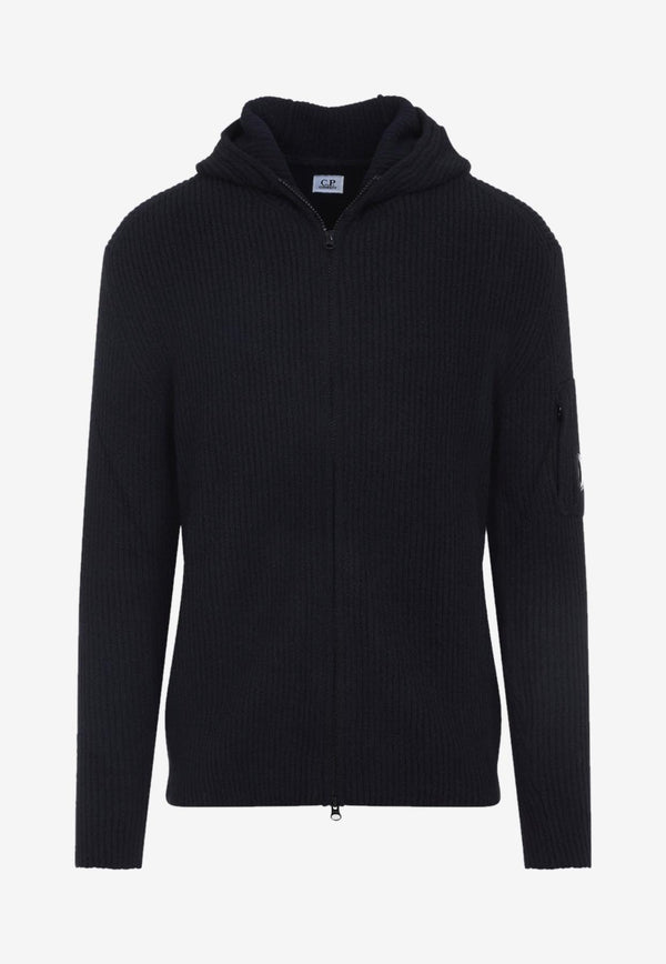 Signature Lens Ribbed Knit Cardigan with Hood